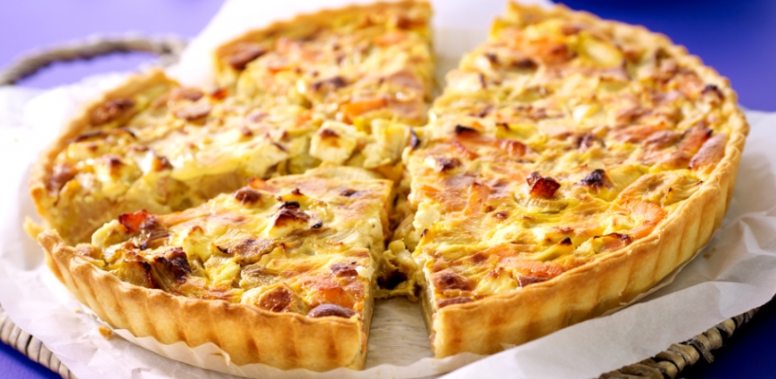 Quiche aux chicons, feta et saumon fumé