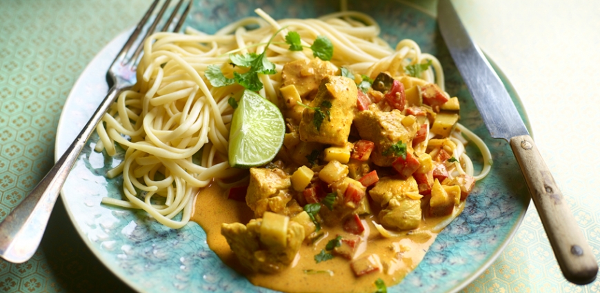 Pâtes au poulet tikka masala