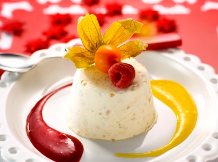 Semifreddo praliné et son duo de coulis