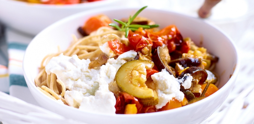 Spaghettis aux légumes grillés et à la ricotta