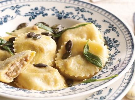 Raviolis au boudin blanc et graines de courge grillées