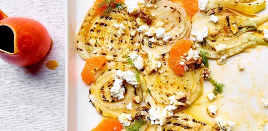 Fenouil grillé au dressing d’agrumes et fromage de chèvre