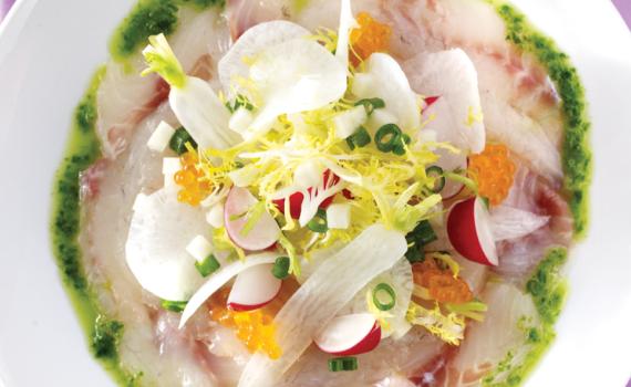 Salade de sashimi au bar et aux radis