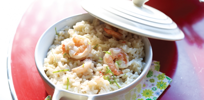 Risotto au lait de coco et aux scampis