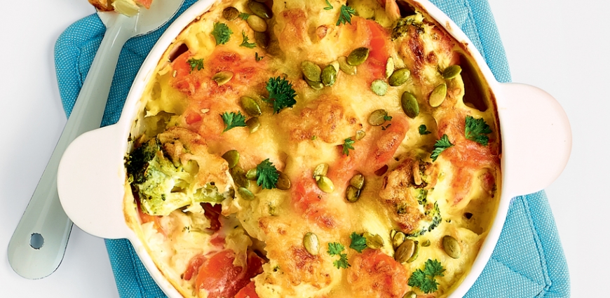 Gratin de légumes au fromage et aux graines de courge