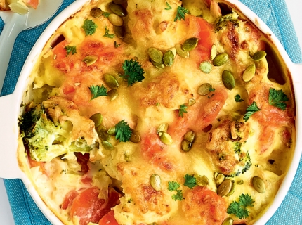 Gratin de légumes au fromage et aux graines de courge