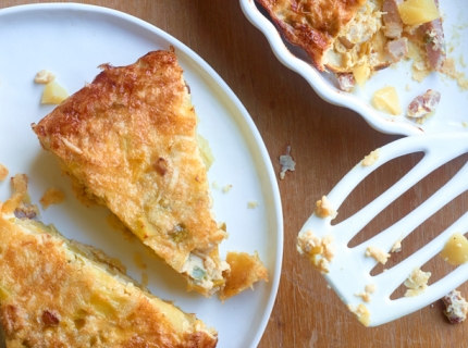 Frittata aux pommes de terre, poireaux et lardons