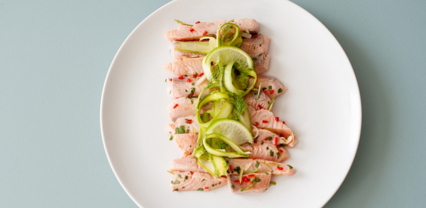 Ceviche de saumon et tagliatelles d’asperges