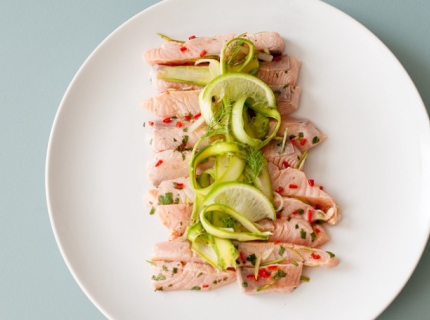 Ceviche de saumon et tagliatelles d’asperges