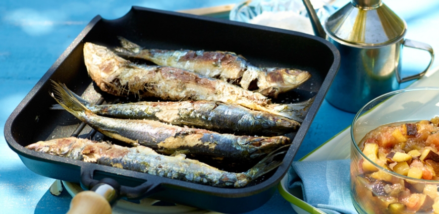 Sardines grillées chutney de courgettes et melon