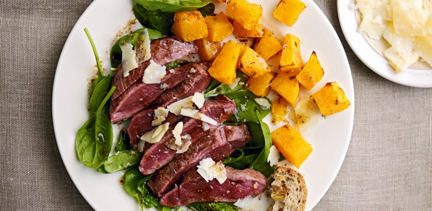 Tagliata de marcassin et dés de potiron rôtis