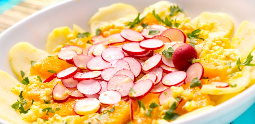 Salade de pommes de terre à l’orange et aux radis
