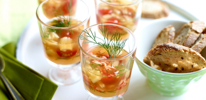 Aspic d’écrevisses aux tomates-cerises