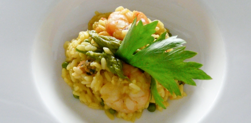 Risotto de fruits de mer et pointes vertes