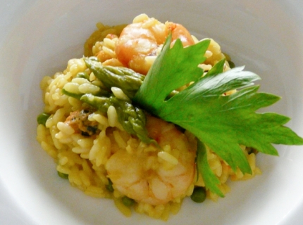 Risotto de fruits de mer et pointes vertes