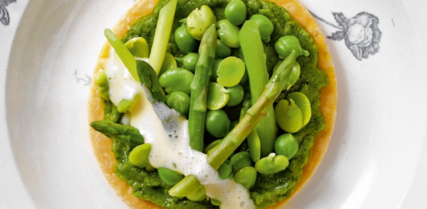 Tarte fine aux petits légumes et mousseline au Noilly Prat