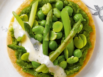 Tarte fine aux petits légumes et mousseline au Noilly Prat