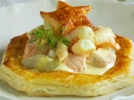 Vol-au-vent de saumon et crevettes