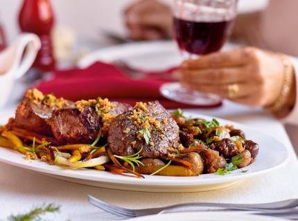 Steak de biche aux châtaignes et pain d’épices