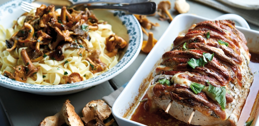 Rôti Orloff à l’italienne et tagliatelles aux champignons des bois