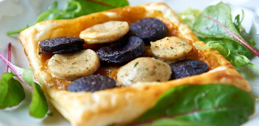 Tartelettes aux deux boudins et au chutney de mangue