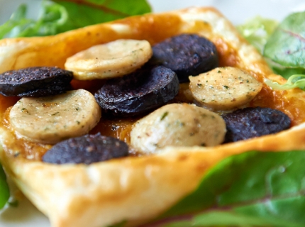 Tartelettes aux deux boudins et au chutney de mangue