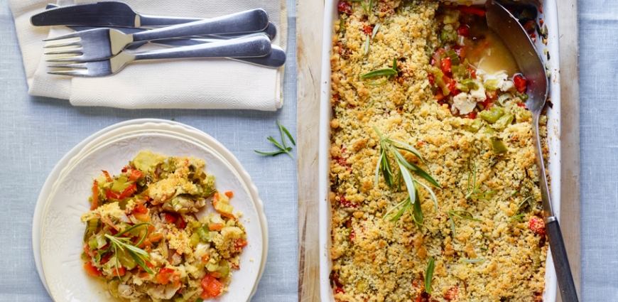 Crumble de poulet aux petits légumes