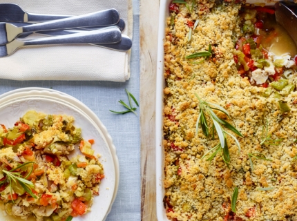 Crumble de poulet aux petits légumes