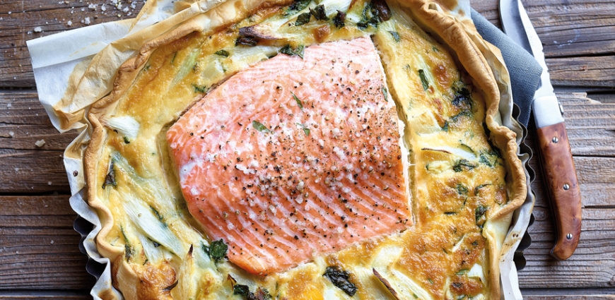 Quiche d'asperges au saumon et cresson de fontaine