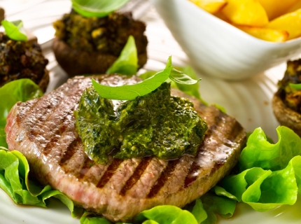 Steak aux champignons au pesto