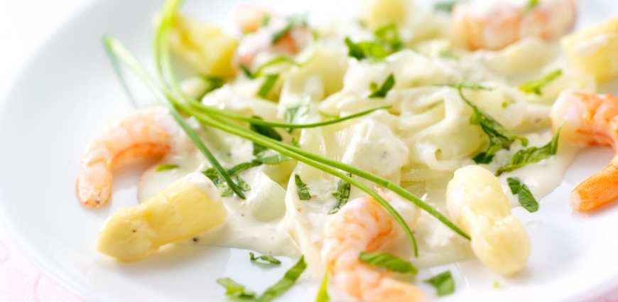 Tagliatelle d’asperges aux langoustines