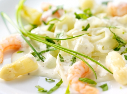 Tagliatelle d’asperges aux langoustines