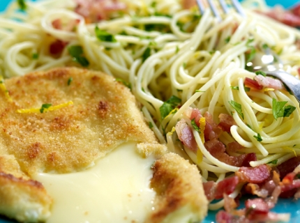 Tomme panée et pâtes à la gremolata