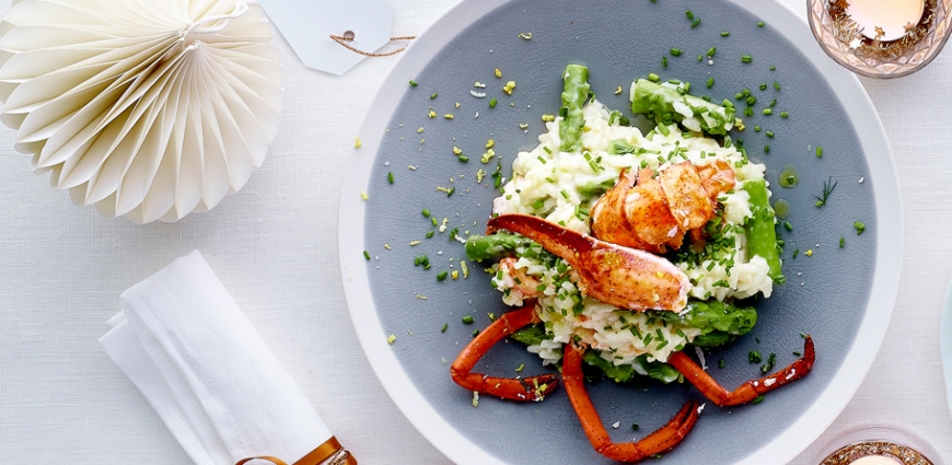 Risotto de homard et d'asperges vertes