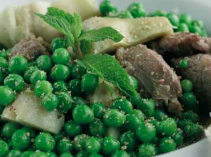 Tajine de veau aux artichauts et petits pois