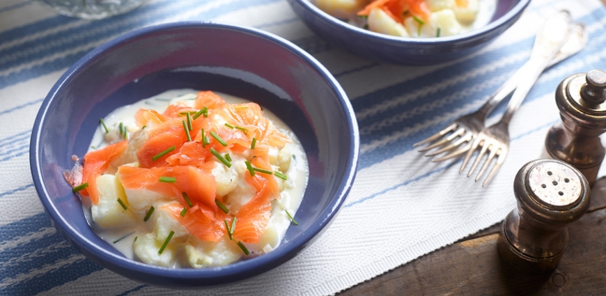 Pommes de terre à la crème et au saumon fumé