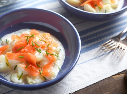 Pommes de terre à la crème et au saumon fumé