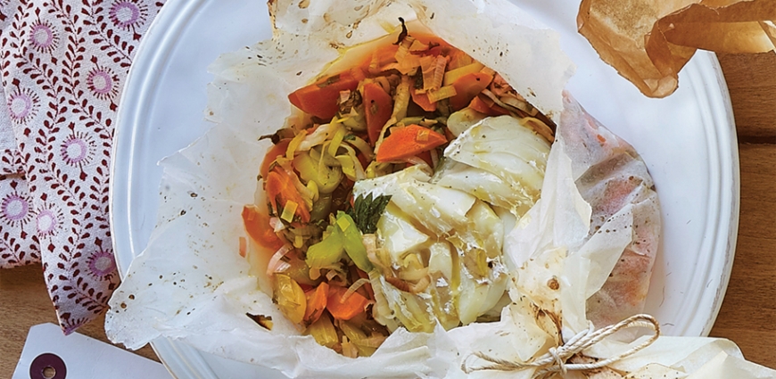 Papillote de skrei aux petits légumes