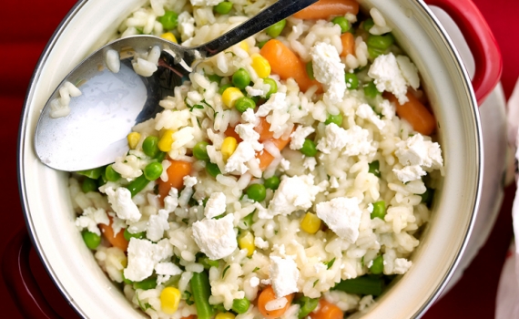 Risotto aux légumes et au chèvre frais