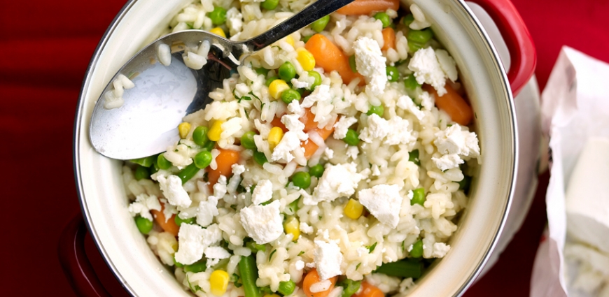 Risotto aux légumes et au chèvre frais