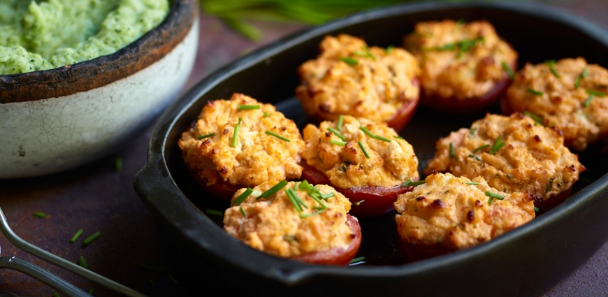 Tomates farcies au chèvre et stoemp aux brocolis