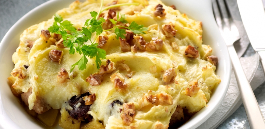 Parmentiers au boudin de Noël, aux pommes et aux noix