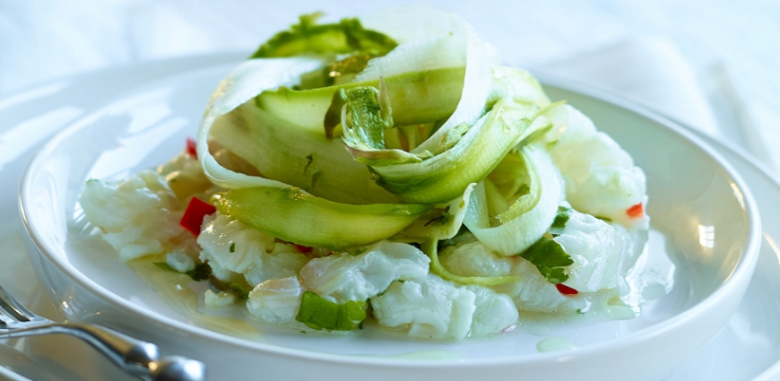 Ceviche de poisson et tagliatelles d’asperges