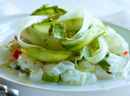 Ceviche de poisson et tagliatelles d’asperges