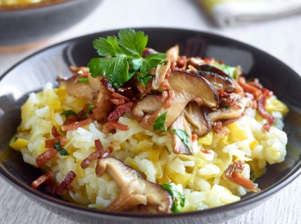 Risotto aux poireaux, jambon et shiitakes