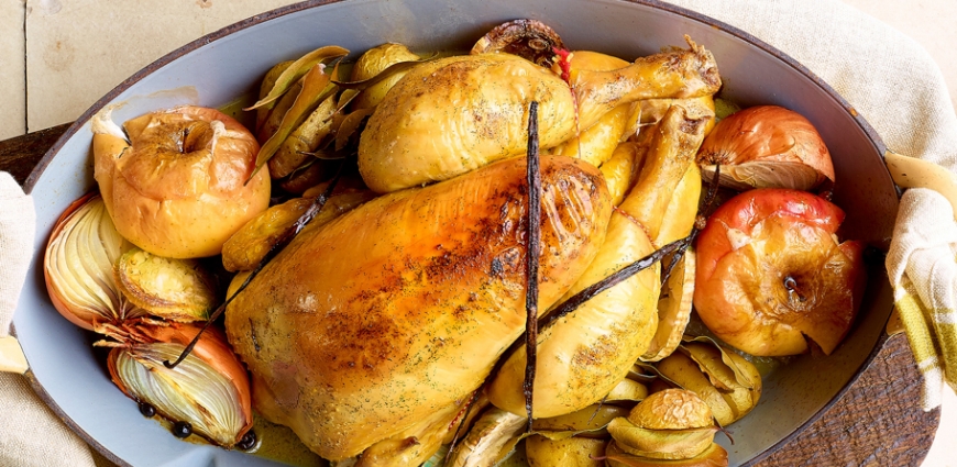 Poulet grillé aux pommes et à la vanille