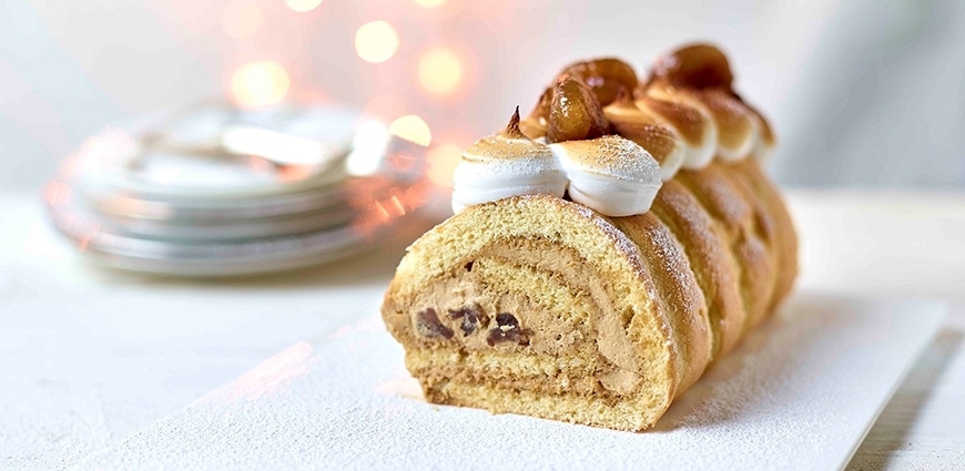 Bûche à l’expresso, meringue et marrons glacés