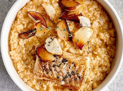 Cabillaud poêlé et risotto aux navets