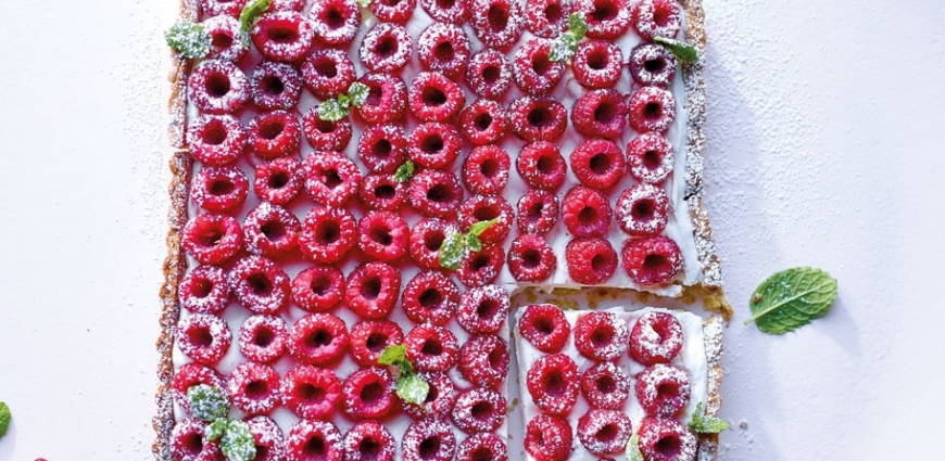 Croûte aux framboises et à la pistache