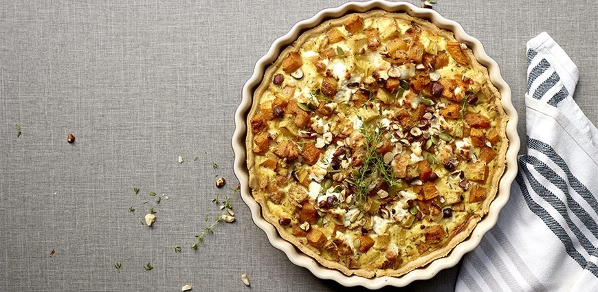 Quiche au chèvre, panais et butternut